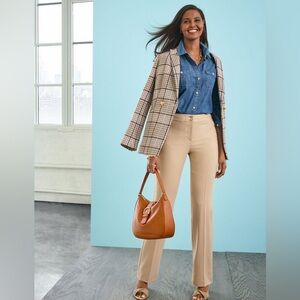 NWOT Talbots Luxe Double Weave Tan Straight Leg Women's Pants Lined, Size 10